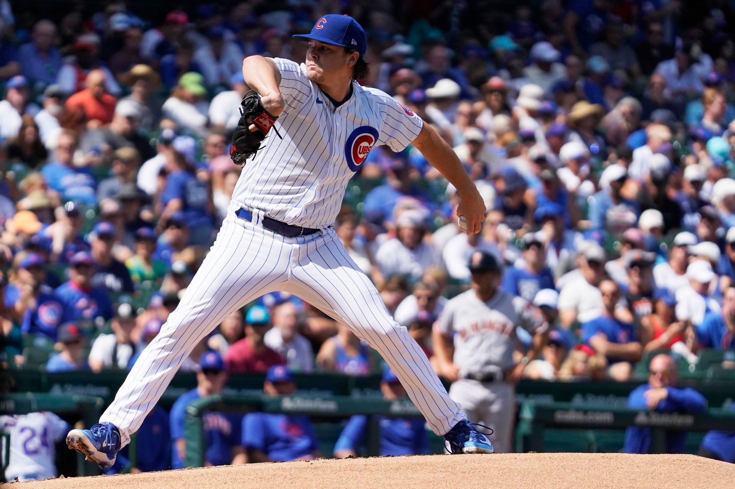 Chicago Cubs starting pitcher Justin Steele throws the ball against the SF Giants during the first inning at Wrigley Field on September 4, 2023.